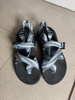 Chaco Light Blue Multicolor Woven-Strap Sandals - Black Footbed